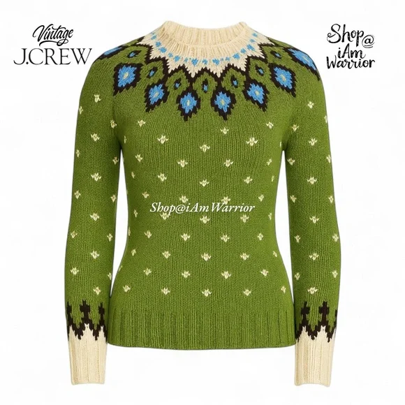 J.Crew vintage apple green Nordic fair isle handknit sweater *shop@iamwarrior - Picture 3 of 11